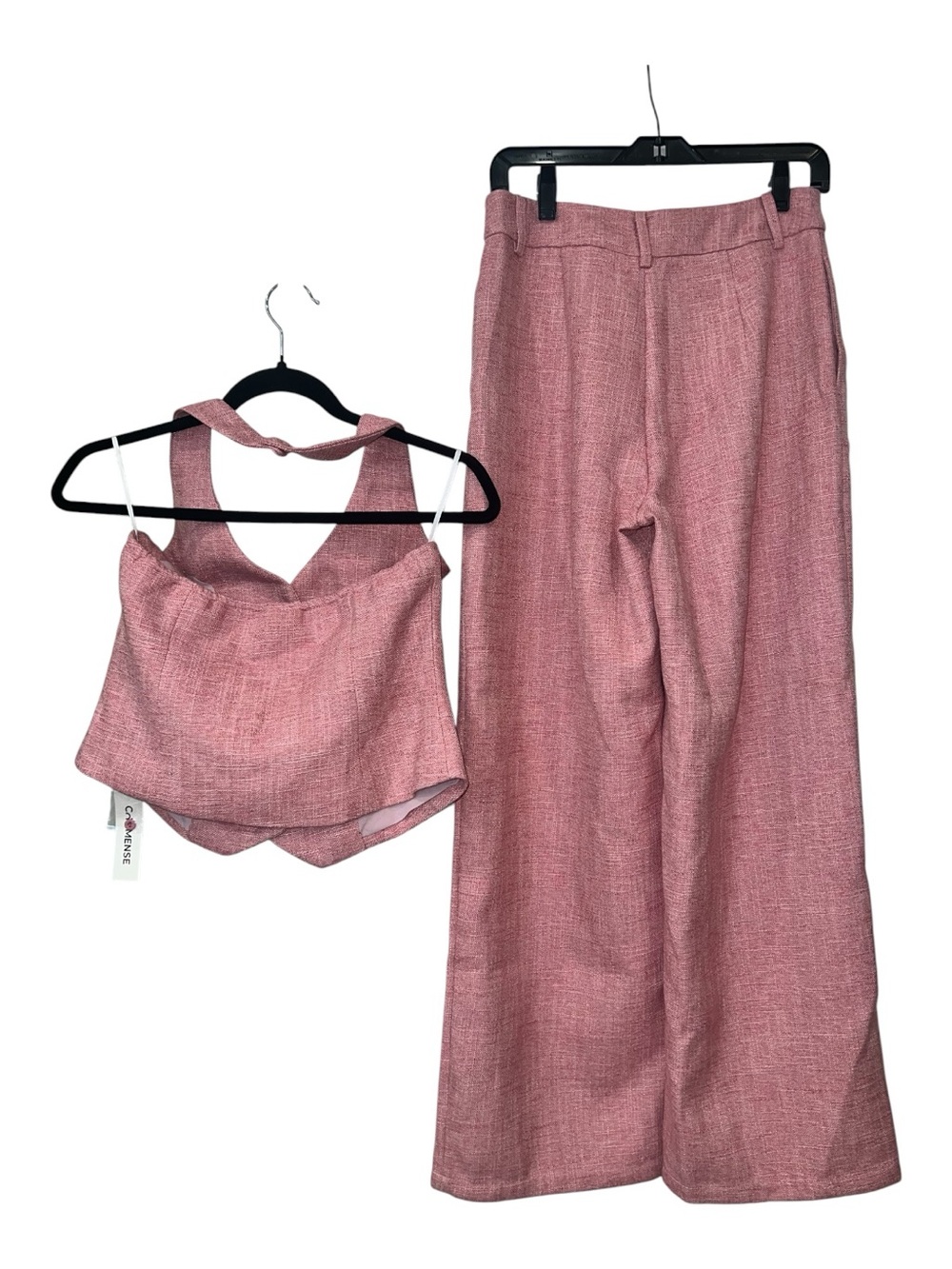 Commense NWT Halter Vest & Wide Leg Pants Set Pink Size S Gold Button Tailored - Picture 3 of 16